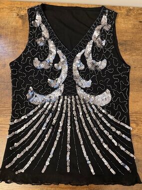 Y2K Black Sequin V-Neck Evening Tank Top